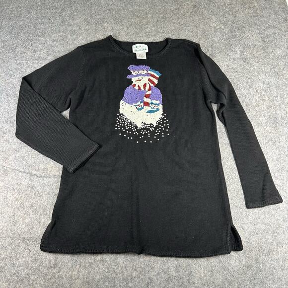 Vintage Quacker Factory Sweater Womens Medium Tunic Sequin Snowman Holiday - Picture 1 of 6